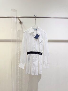 Prada White Dress with Black Logo Waistband